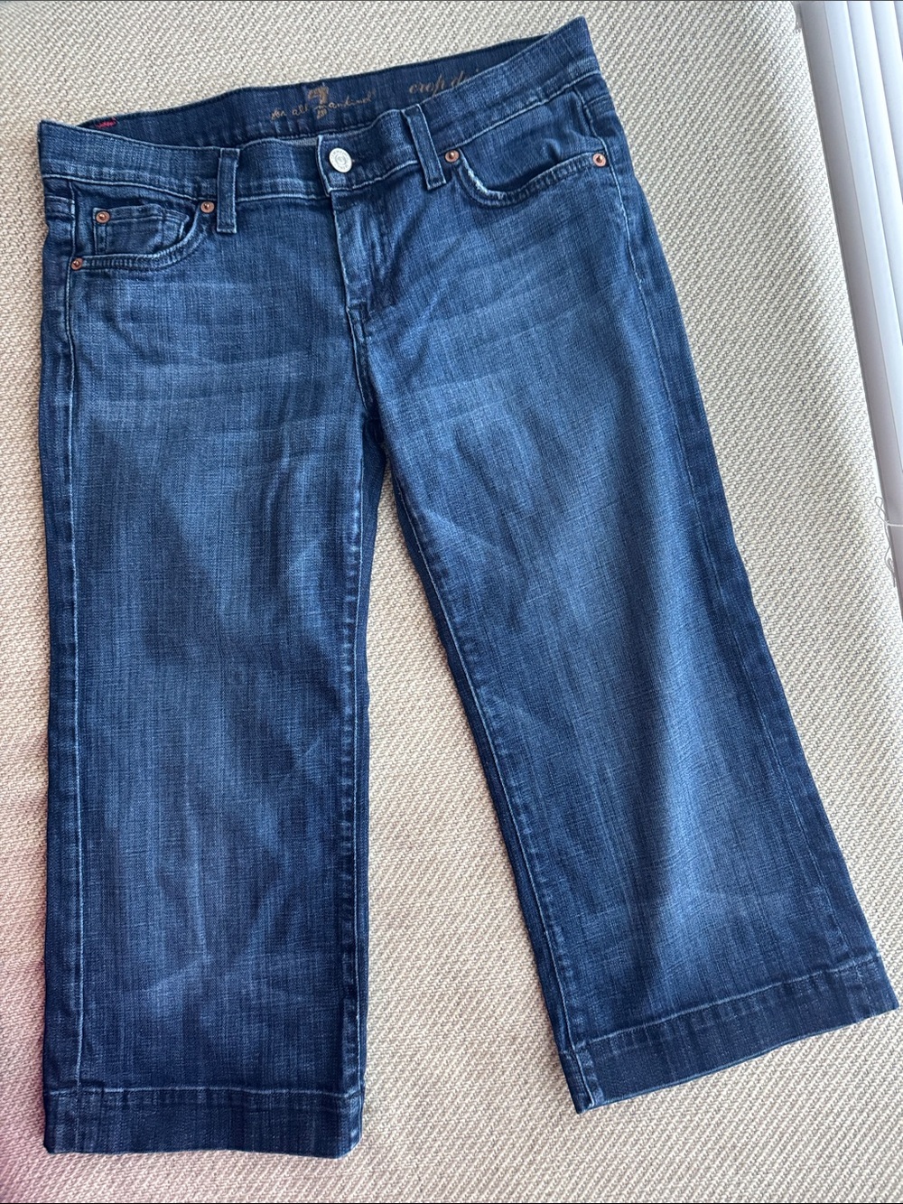 7 For All Mankind Dark Blue Cropped Straight Jeans